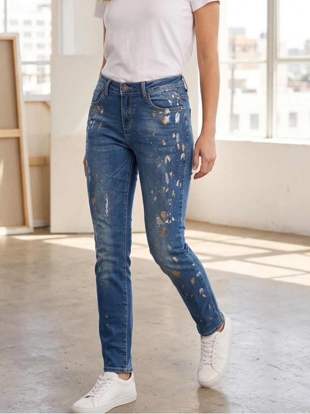Cartise Gold Paint-Splatter/Embellished Jeans